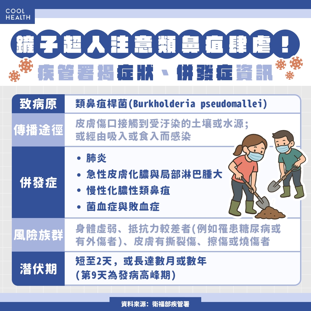 鏟子超人注意「類鼻疽」肆虐！ 疾管署揭症狀、併發症