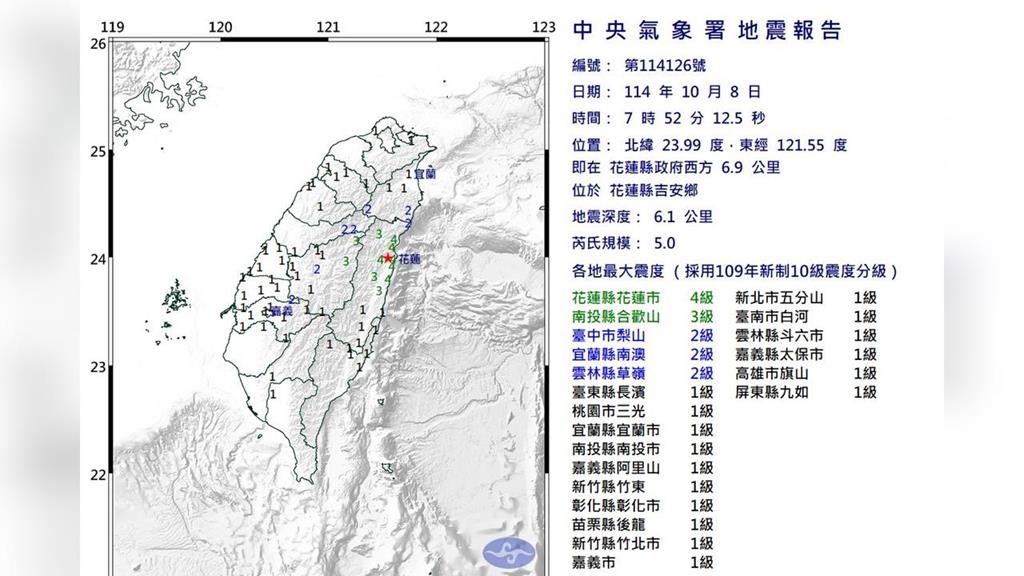 07:52花蓮5級強震「堰塞湖恐再潰堤」　光復等3鄉鎮「立即避難」