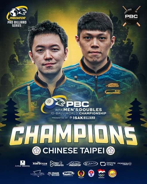 撞球/獻給已故「火雲邪神」張榮麟!台將吳坤霖/謝佳臻奪男子雙打世錦賽冠軍