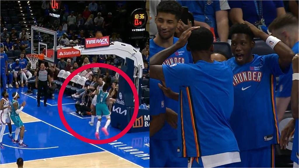 NBA(影)／雷霆這球太虧賊！從籃板後方「彩虹壓哨」　衛冕軍板凳、觀眾全驚呆