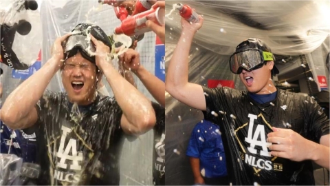 MLB(影)/晉級香檳浴遭圍攻!大谷翔平濕身嗨喊「牙敗」 休息室狂歡畫面曝光