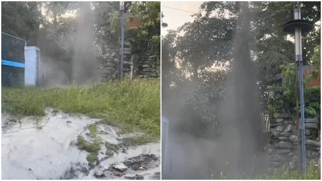 壓力太大？台南關子嶺上午「溫泉大噴發」　水柱直衝二樓高