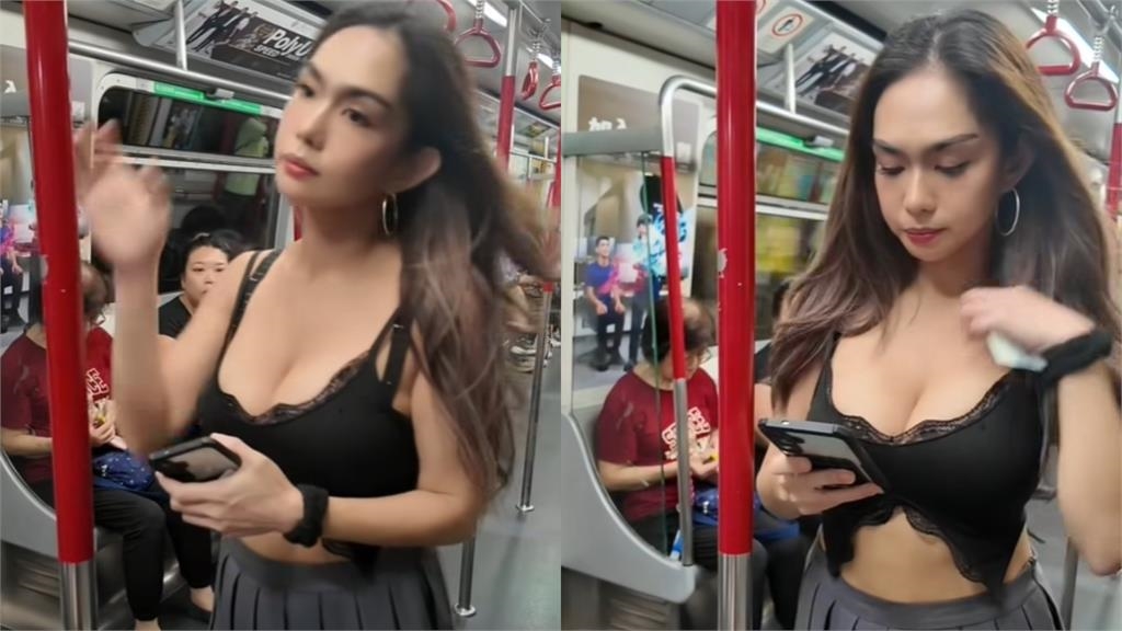 317萬模特兒搭車「脫到只剩Bra」！狂撩髮擺拍…後方乘客「1舉動」意外成焦點