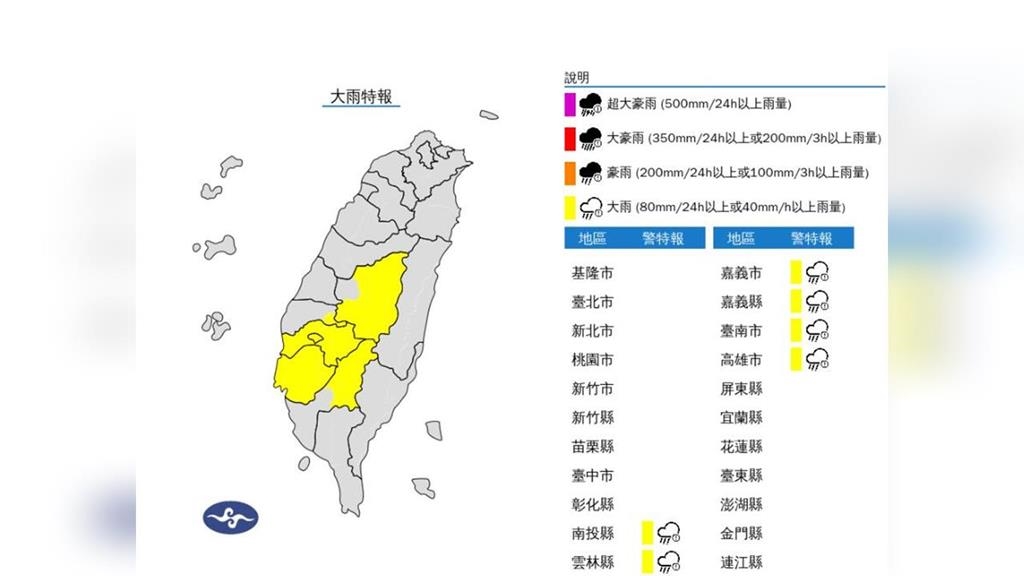 注意強陣風！6縣市大雨特報　下到晚上