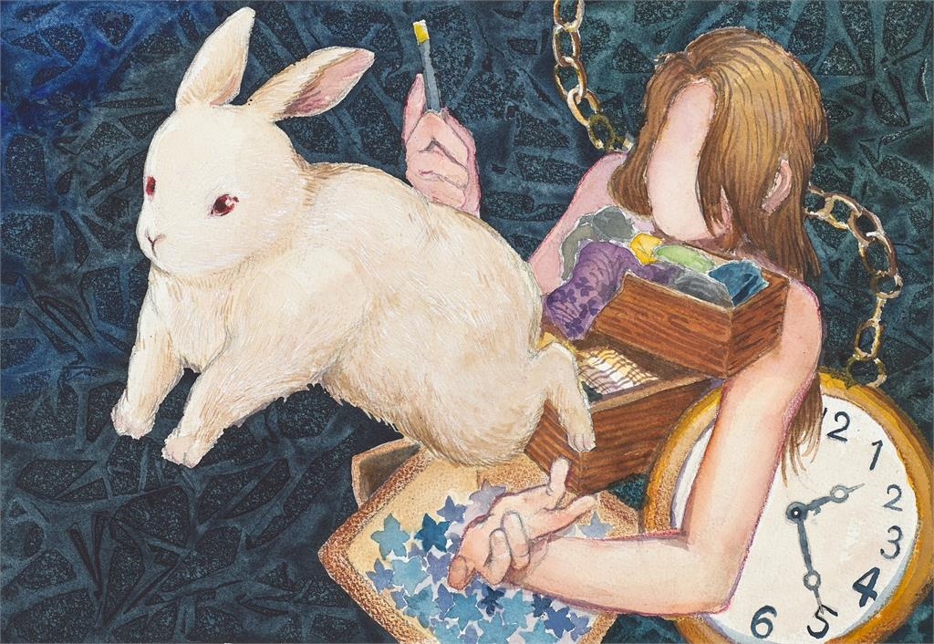 從「夢中白兔」走到畫布上！18歲少女梁個兒個展訴說親情與自我探索…