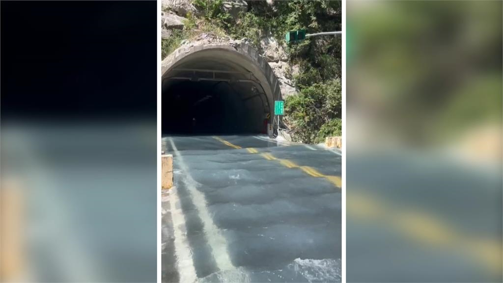 立霧溪堰塞湖溢流　靳珩隧道東口、魯丹橋成「瀑布奇景」
