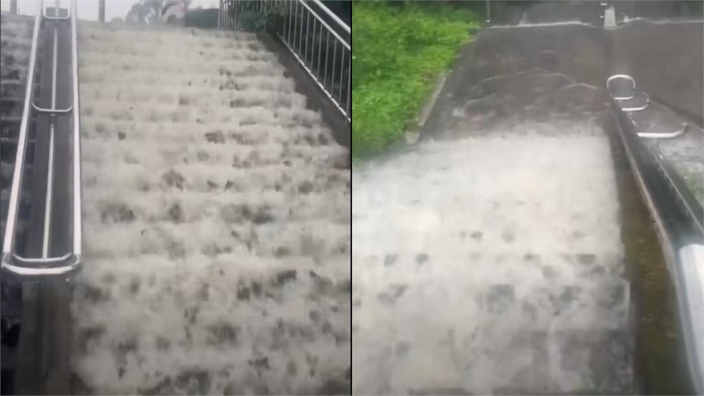 共伴雨狂炸文化大學掀11級風「猛如颱風天」　淡江克難坡變瀑布「飛流直下132階」