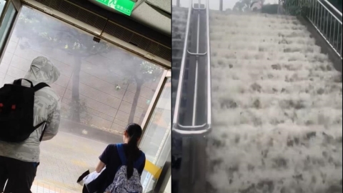 共伴雨炸文大掀11級風「猛如颱風天」 淡江克難坡變瀑布「飛流直下132階」!