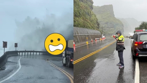 北海岸濱海公路遭5公尺巨浪襲擊　台2線「15秒驚險影片」曝：海浪滔滔！