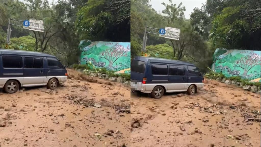 陽明山菁山路土石流！貨車泥流中「輪胎空轉」拍攝者嚇壞大喊：天啊
