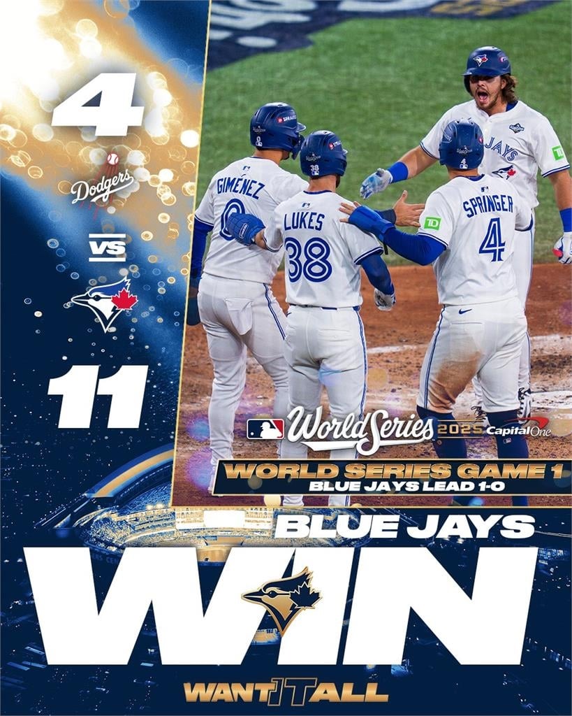 MLB(影)/大谷翔平開轟杯水車薪!藍鳥打爆道奇牛棚9分大局拿下世界大賽第一勝