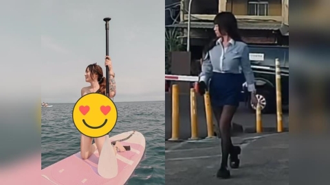 「被雞追」高雄黑絲女OL身分曝光！露肩兩件式暢玩SUP引網熱議：超辣