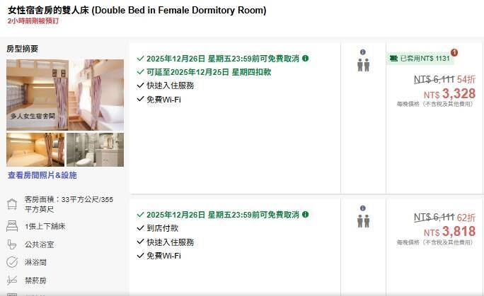 快新聞/西門町青旅床位「1晚竟開3500元」! 網諷:跟沖繩海景房一樣貴