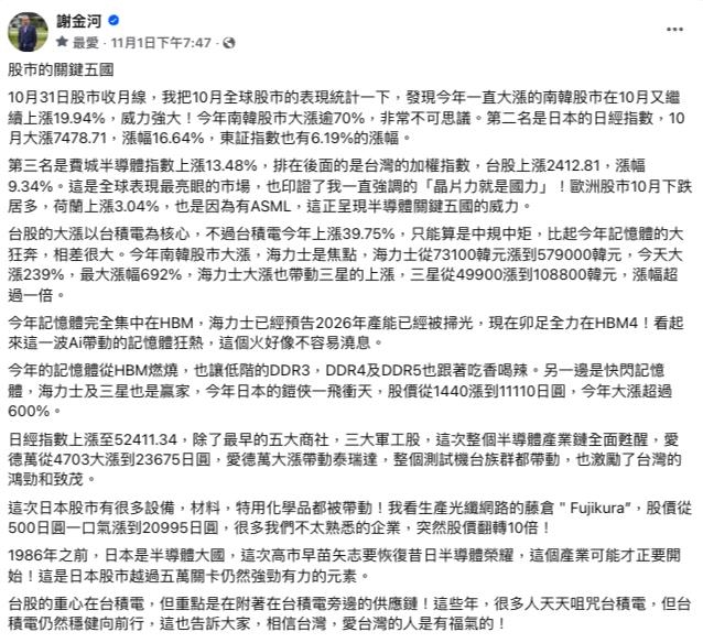 全球5國「股市狂飆」台灣在列!謝金河竟稱台積電「中規中矩」原因曝