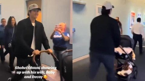 MLB(影)／最佳奶爸兼代言人！大谷推娃娃車驚喜眾人「手持日本茶」網讚贊助商很嗨