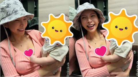 國光女神嗨抱男娃⋯下秒小手「深掘豪溝」放福利！粉絲狂讚：從小就懂事