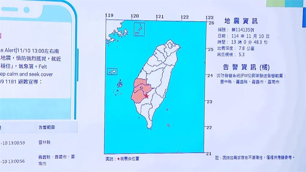 高雄甲仙５‧３地震！最大震度４級　氣象署：未來３天恐有餘震