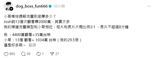 棒球YTR頻道「侵權」遭下架！過來人台南Josh估「真實收益」：至少賺2千萬