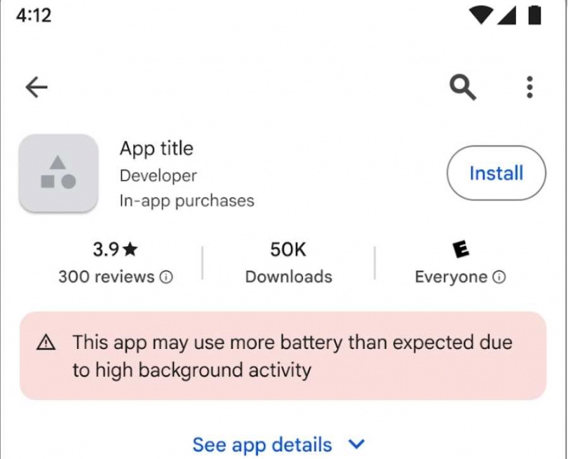 被認定是不良耗電App,會影響在Google Play商店排名之外,還會顯示「這是耗電App」,提醒用戶是否下載。(圖/翻攝自Google)