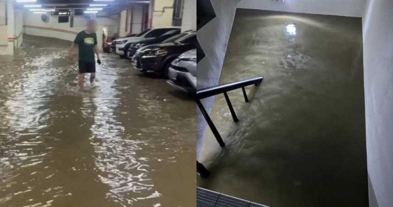 宜蘭煙波大飯店地下室淹水，停放車輛遭殃。（圖／翻攝自Threads）