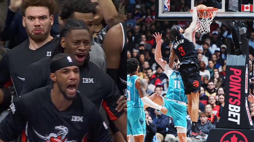 NBA(影)／昔榜眼大復活！暴龍明星前鋒「暴力錘顏扣」成超帥海報　板凳席暴動狂吼