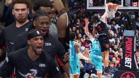 NBA(影)/昔榜眼大復活!暴龍明星前鋒「暴力錘顏扣」成超帥海報 板凳席暴動狂吼