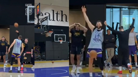 NBA(影)/後場投籃你行嗎?湖人D77「如喝水般」甩進、騎士中鋒「糗按投籃鍵」