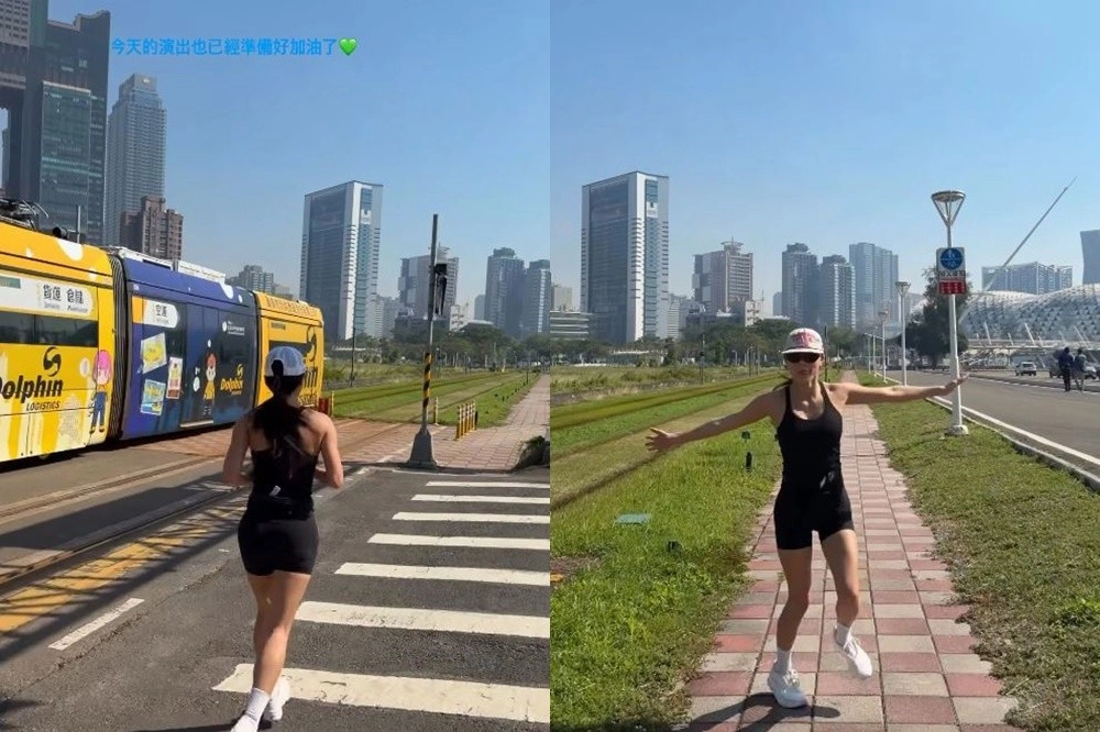 隊長志效今下午上傳在高雄輕軌旁慢跑的影片。（取自IG）