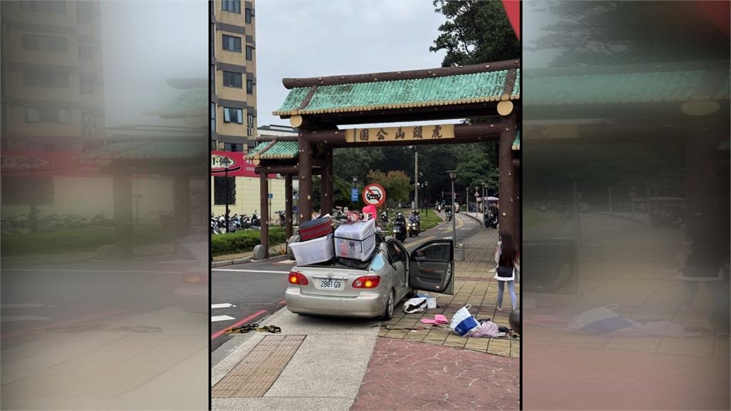 危險!男家當綁車頂到處趴趴走 網友戲稱