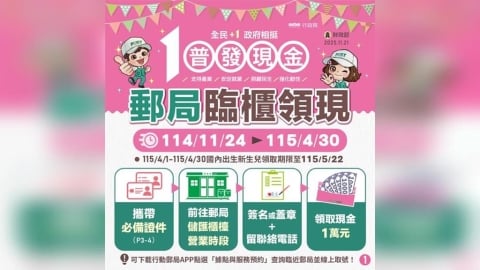 普發一萬「郵局領現」明上路！首週分流方式一次看