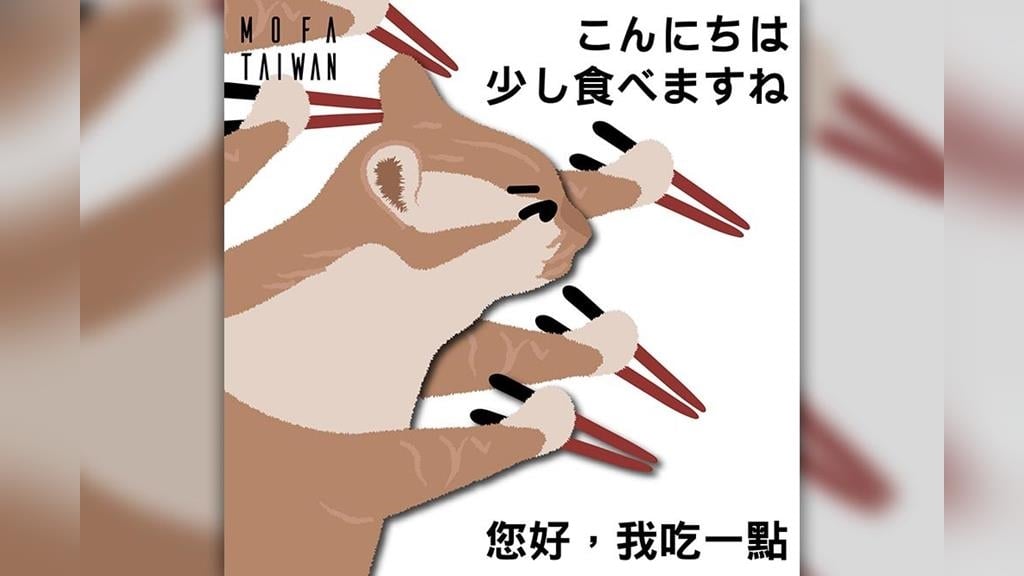 外交部「你好我吃一點」貓咪迷因挺日水產　台日百萬網友朝聖