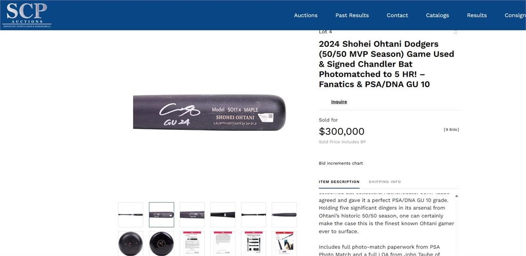 MLB(影)/大谷翔平50-50創球季球棒拍賣創紀錄!9百多萬台幣成交