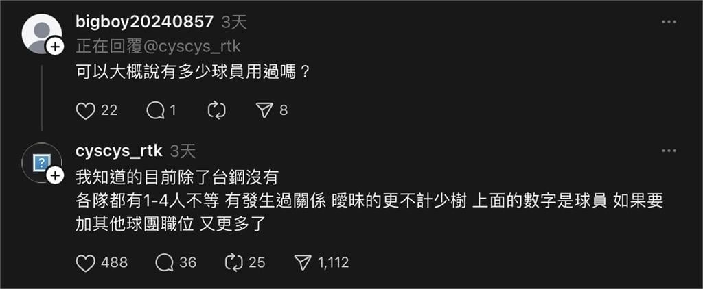 中職／不是高志綱老婆！自稱眷屬爆料林倪安「跟我老公滾過床單」「每隊睡過1-4個」