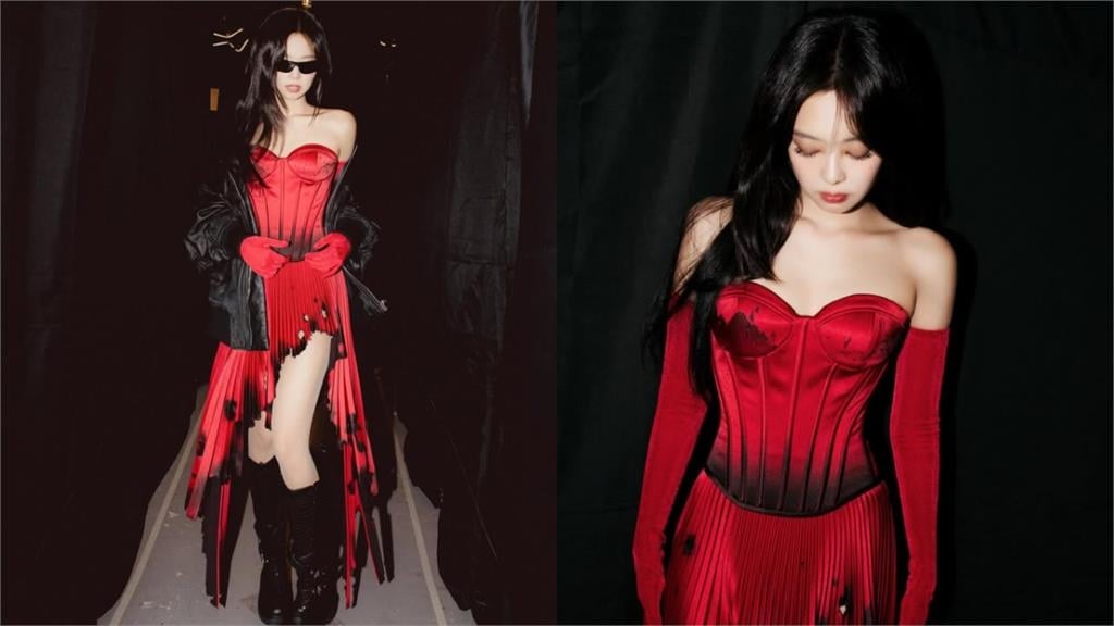 Jennie「暗黑紅色馬甲裙」秀完美好身材!2.3萬粉絲朝聖狂讚:美得像紅寶石