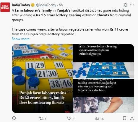 中獎農民一家擔心安全問題,搬離住家避風頭,門戶深鎖引發鄰里關注。(圖/翻攝自X,@IndiaToday)