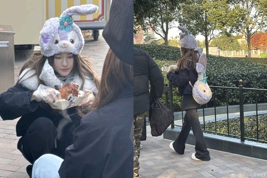 圖/趙露思在迪士尼樂園蹲地啃雞腿,親民的形象讓粉絲嗨翻。(翻攝微博)