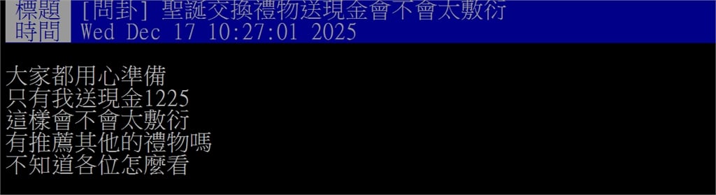 耶誕交換禮物直接「送現金」會太敷衍嗎？PTT掀兩派鄉民戰翻