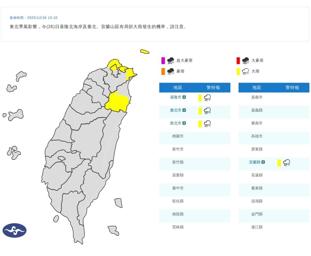 快新聞／又濕又冷！4縣市大雨特報　持續時間曝光