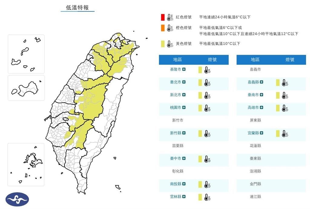 12縣市低溫特報「一片黃」！首波寒流殺到平地「氣溫不到10度」極冷時間曝