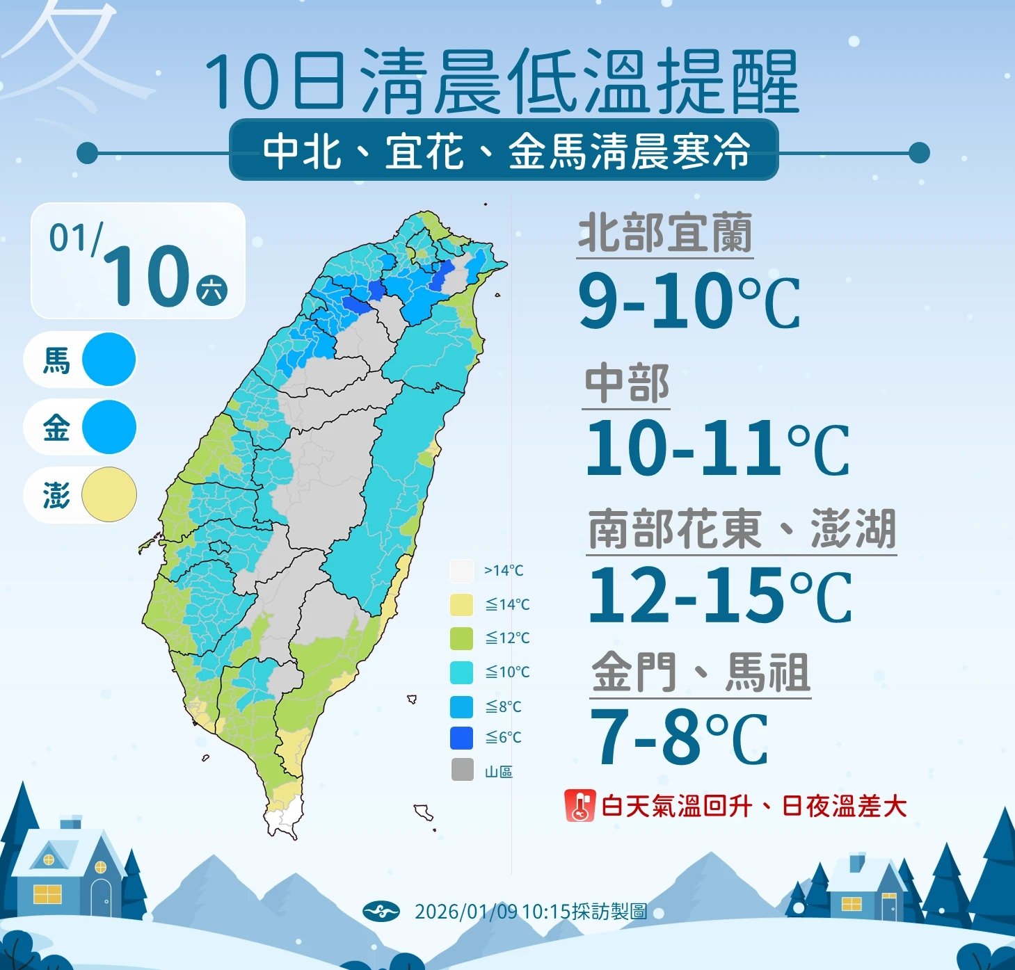 低溫提醒。（氣象署提供）