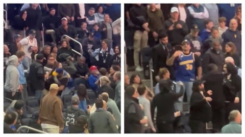 NBA(影)／勇士主場球迷爆衝突！一位穿30號柯瑞球衣球迷揍人被請出場