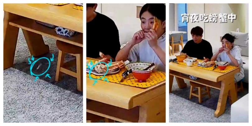 二伯深夜與蔡阿嘎在客廳享用螃蟹宵夜，不料門牙貼片意外噴飛。