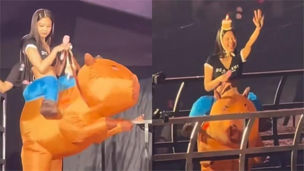 Jennie慶生騎「水豚君」現身東京巨蛋！反差萌造型網直呼：人間卡皮巴拉