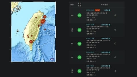 地牛翻身！凌晨01:01宜蘭外海4.7淺層地震　最大震度4級