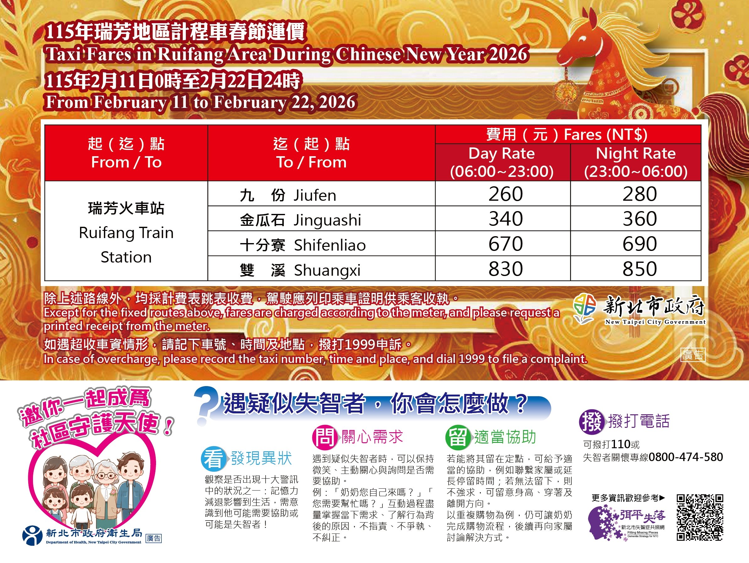 北北基計程車春節加成2/11起實施 12天一律按表收費