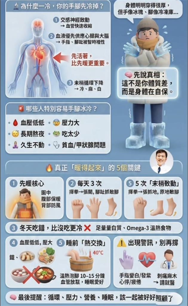 冬天「手腳冰冷」穿再厚都沒用？醫授4招暖身秘訣：從根本解決畏寒