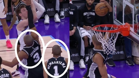 NBA(影)/跟「兩個和尚」搶肯定沒水喝!爵士中鋒遭文班亞馬賞「強盜式火鍋」