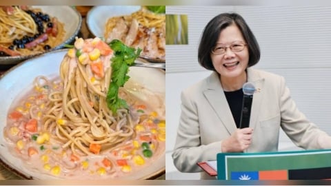 奇葩組合！義大利麵竟有「芋泥三色豆香菜」口味　蔡英文笑：歐洲的朋友會諒解