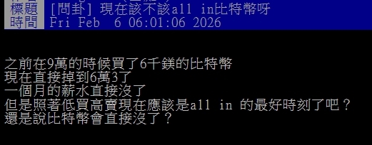 他見比特幣崩盤想抄底問「該不該all in」？內行曝「2因素」成上漲關鍵