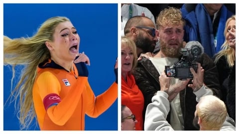 冬奧(影)／鐵漢柔情！拳擊網紅保羅親睹未婚妻「競速滑冰女神」奪金開心落淚